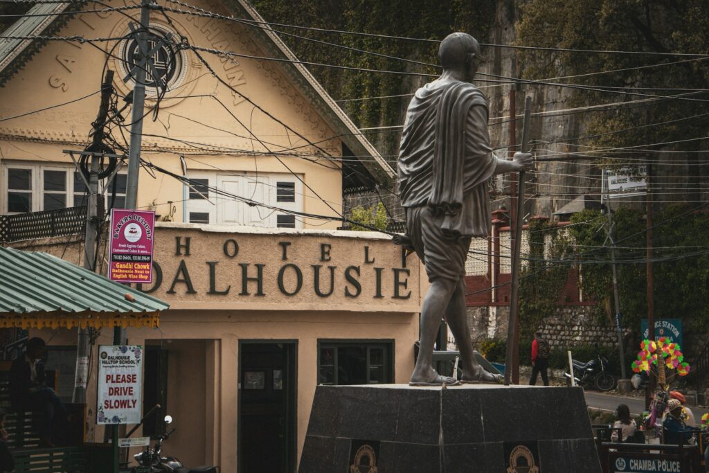 Dalhousie city center with bustling streets, shops, and scenic mountain views in Himachal Pradesh
